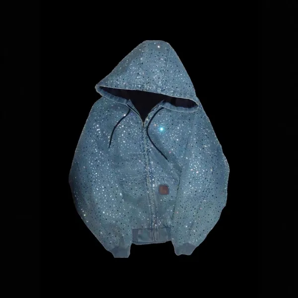 Denim Tears x Swarovski Crystal-Embellished Hooded Denim Jacket Light Blue Outerwear - 4