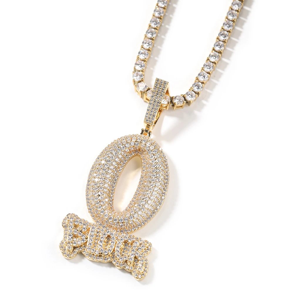 Design Custom 'O' Pendant Necklace with Micro-Pave Cubic Zirconia on Rope Chain Jewelry - 14