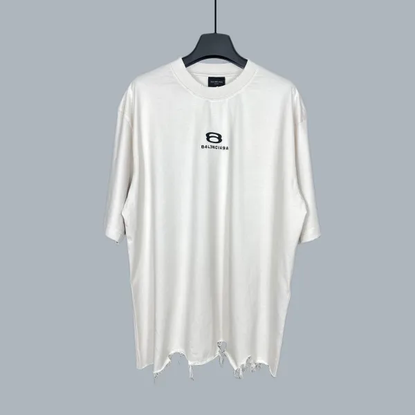 Balenciaga 8 Logo Distressed Oversized T-Shirt White - 1
