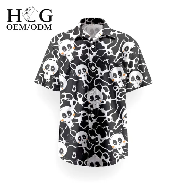 Design H&G Skull Print Short-Sleeve Button-Up Shirt Black Shirt - 1