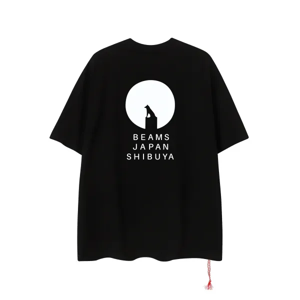 Design Beams Japan Shibuya Black Oversized T-Shirt with Moon Silhouette Print T-Shirts - 1