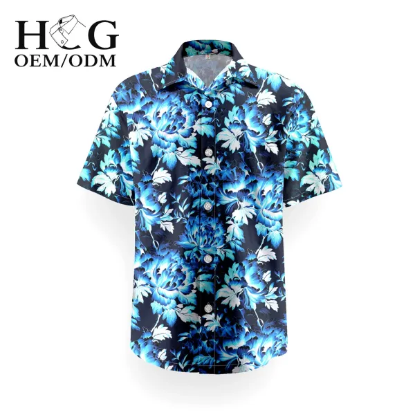 Design H&G Floral Print Short-Sleeve Button-Up Shirt Blue Black Shirt - 1