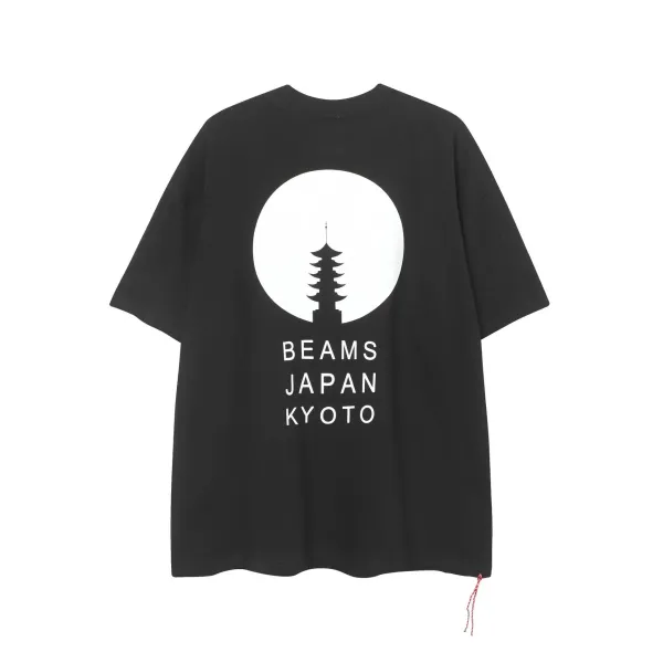 Design BEAMS Japan Kyoto Pagoda Print Oversized Black T-Shirt T-Shirts - 1