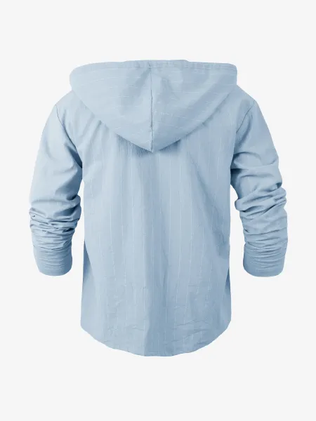 Design Pinstripe Hooded Button-Up Shirt White - 11