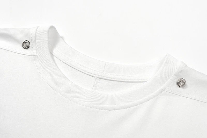 Design Oversized T-Shirt with Shoulder Snaps and Drawstring Hem White T-Shirt - 3