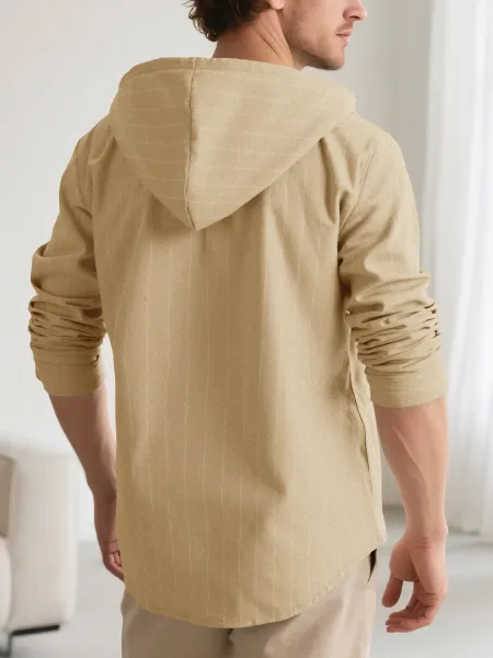 Design Pinstripe Hooded Button-Up Shirt White - 23