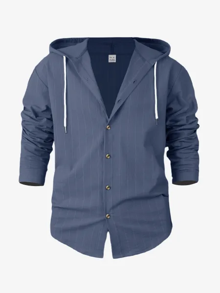 Design Pinstripe Hooded Button-Up Shirt White - 17