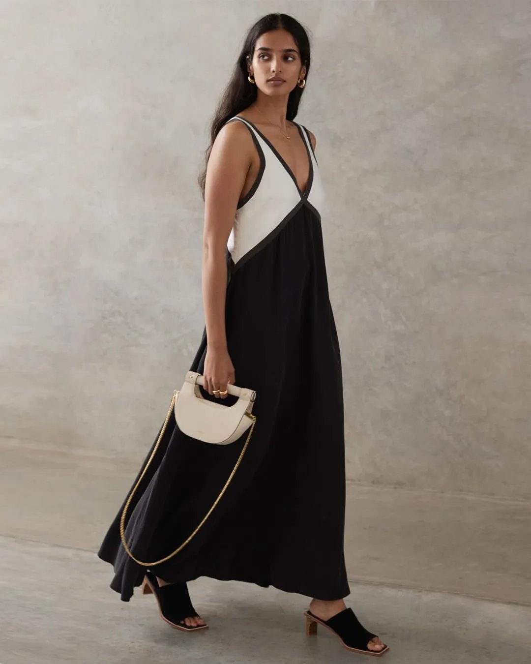 Design Color-Block V-Neck Maxi Dress Green - 31