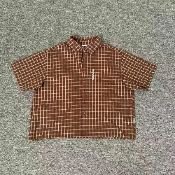 Design Short-Sleeve Grid Check Shirt Brown Tops Shirt - 1