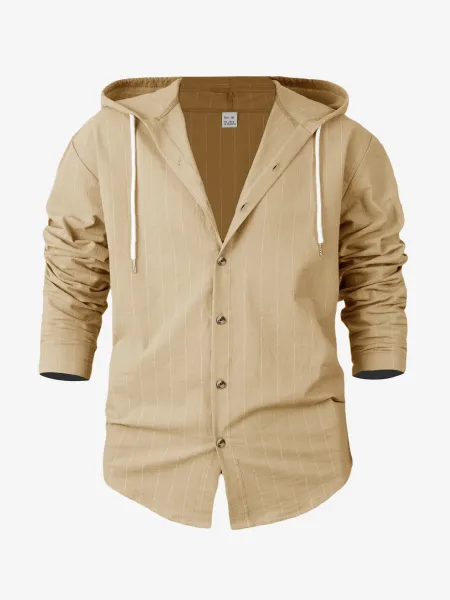 Design Pinstripe Hooded Button-Up Shirt White - 24