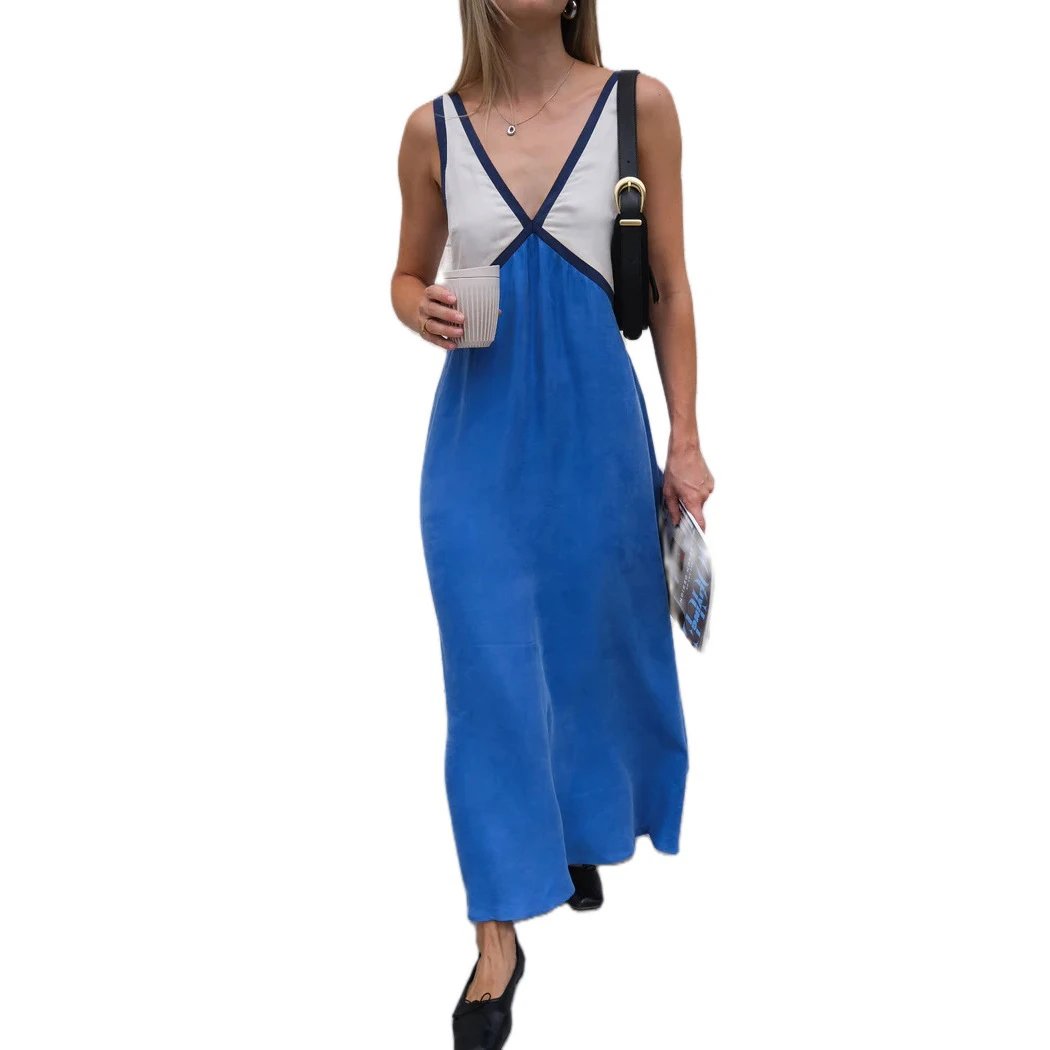 Design Color-Block V-Neck Maxi Dress Green - 3