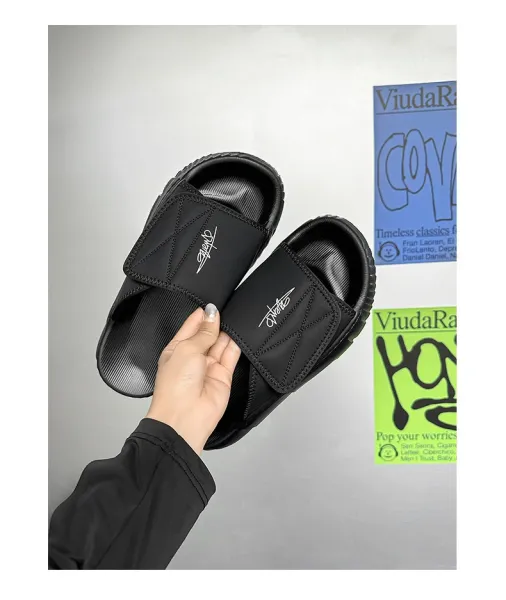 Design Slide Sandal Olive Suede Black Sole Slippers - 8