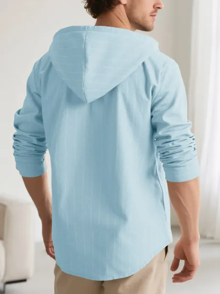 Design Pinstripe Hooded Button-Up Shirt White - 9