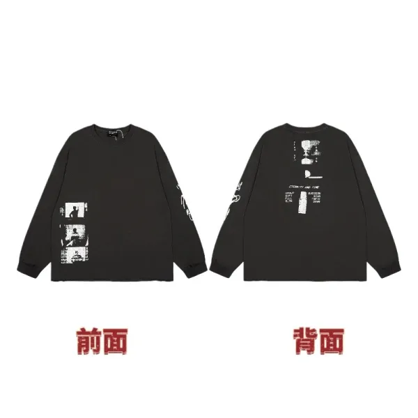 Design Graphic Print Long Sleeve T-Shirt Black - 1