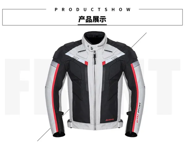 Design Ghost Racing Motorcycle Jacket and Pants Set Gray Black Red Sets - 17