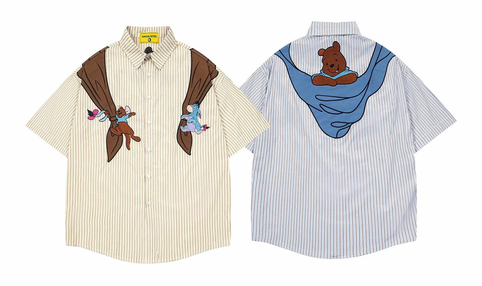 Design Unkong Retro x Disney Winnie the Pooh & Eeyore Striped Short-Sleeve Shirt - 2