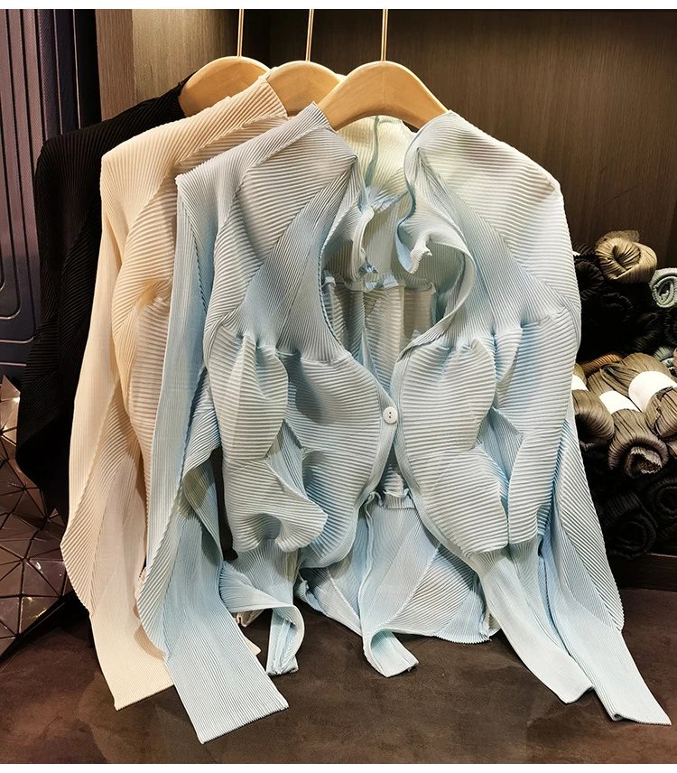 Issey Miyake Pleated Blouse Beige Shirt - 9