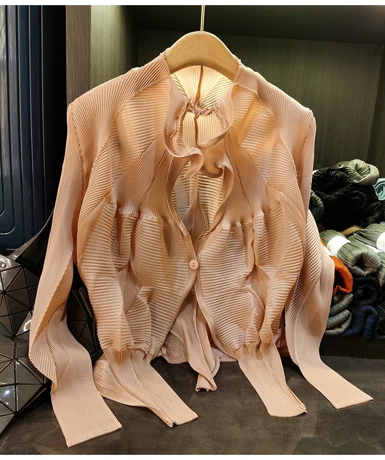 Issey Miyake Pleated Blouse Beige Shirt - 17