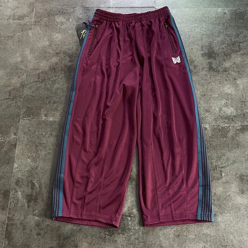 Design Track Jacket Burgundy with Teal Stripes and Butterfly Embroidery Outerwear - 13
