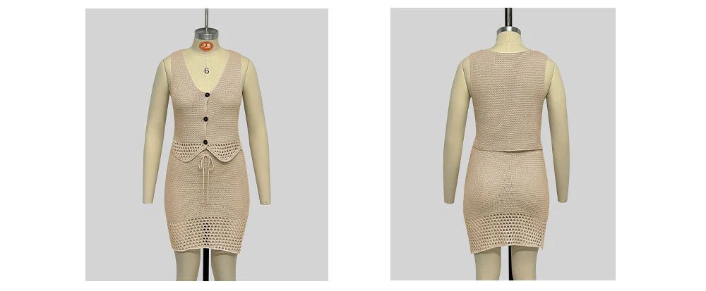 Design Crochet Knit Two-Piece Set Black - 19