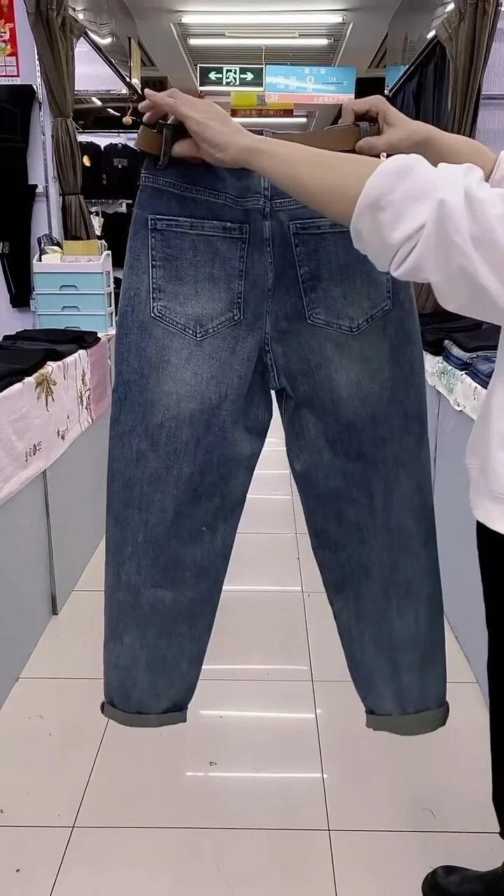 Design Wide-Leg Cuffed Jeans with Side Zippers Blue Jeans - 8