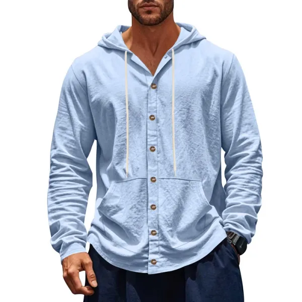 Design Button-Up Hooded Shirt Light Blue Hoodie - 1