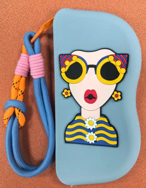 Design Pop Art Girl Silicone Phone Case with Wrist Strap in Light Blue - 1