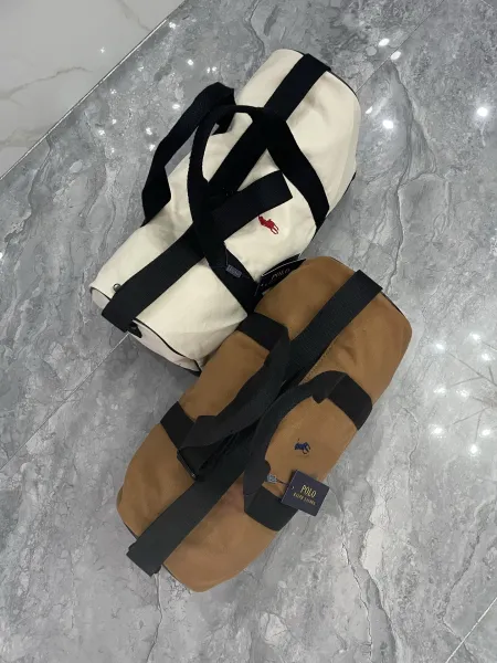 Polo Ralph Lauren Canvas Duffle Bag Beige and Black Travel Bag - 7