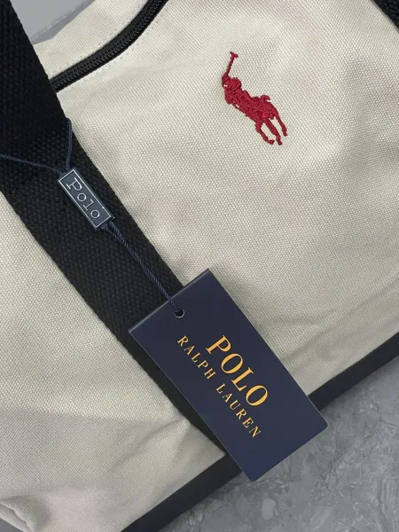 Polo Ralph Lauren Canvas Duffle Bag Beige and Black Travel Bag - 12