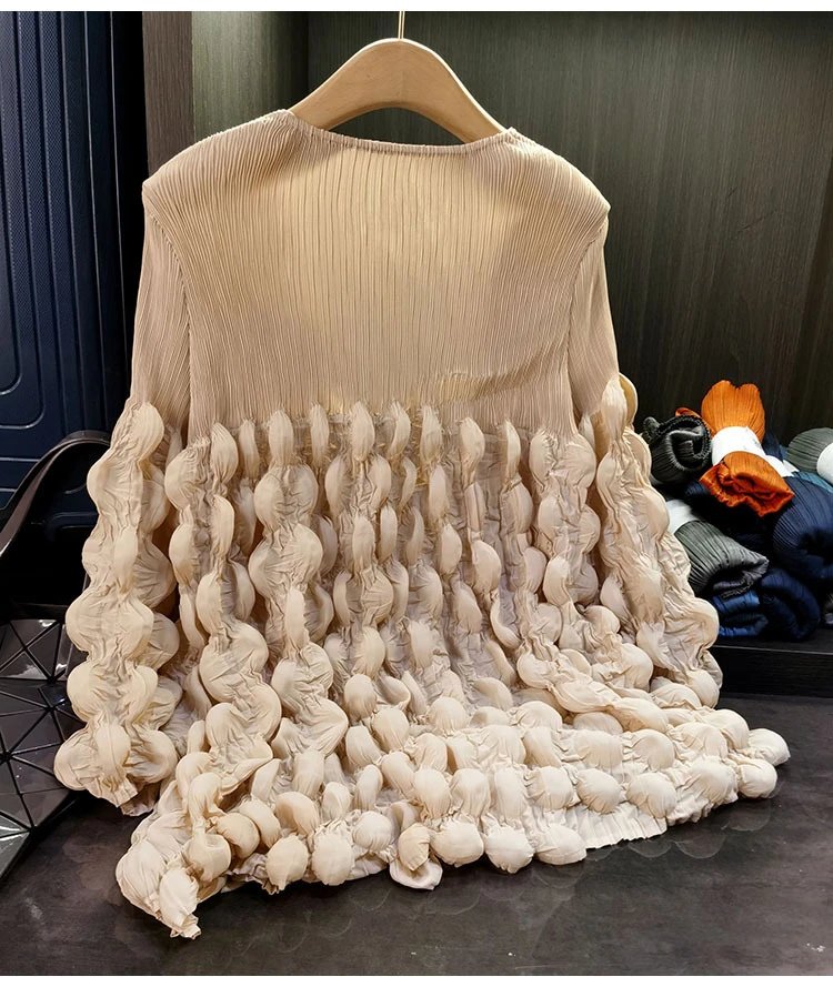 Design Pleated Ruched V-Neck Top Beige - 11