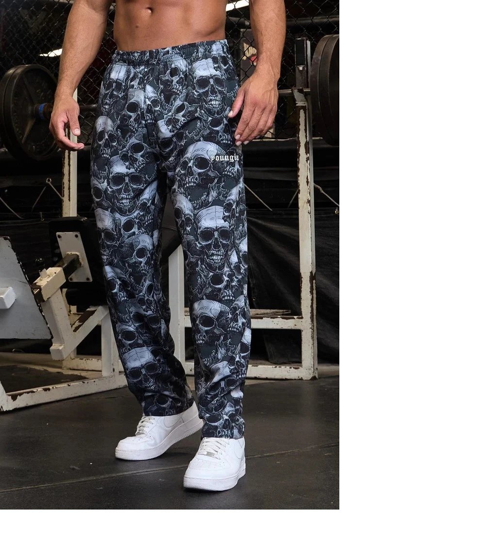 Design Youngla Skull Print Elastic Waist Pants Black Pants - 5