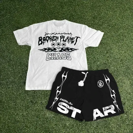 Broken Planet Chaos Graphic T-Shirt and Hellstar Star Shorts Set - 1