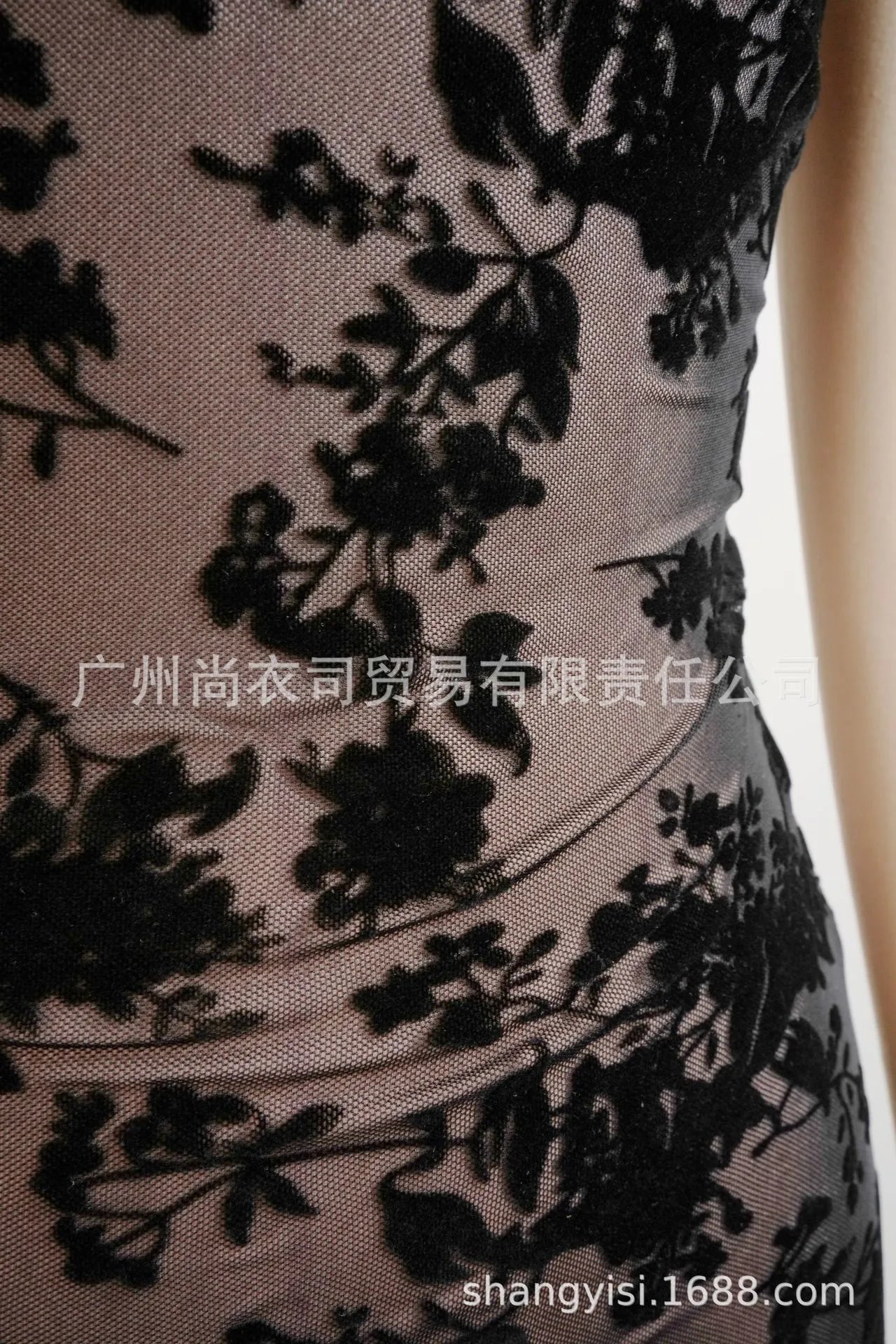 Design Floral Sheer Velvet Mini Dress Black - 9