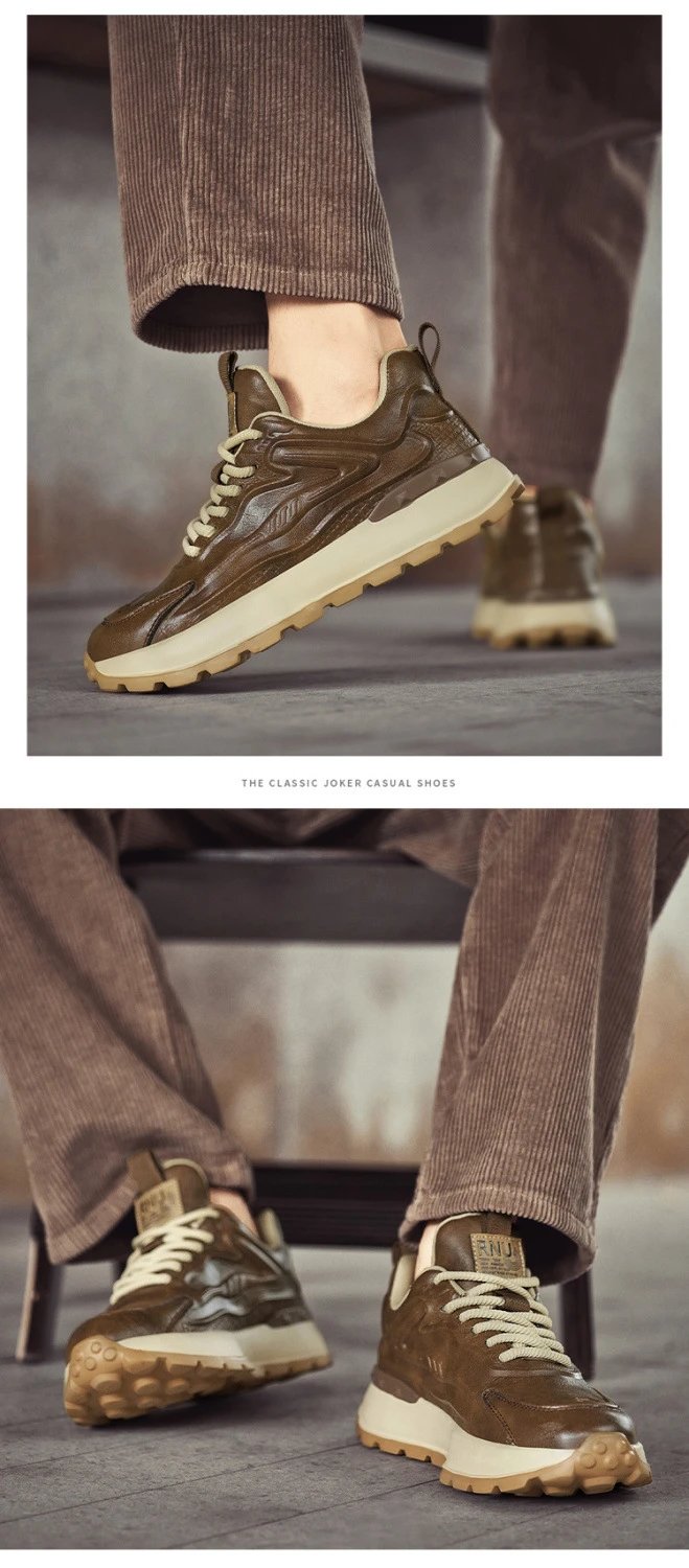Design RNU Chunky Leather Sneakers Brown Beige Chunky Sneakers - 13