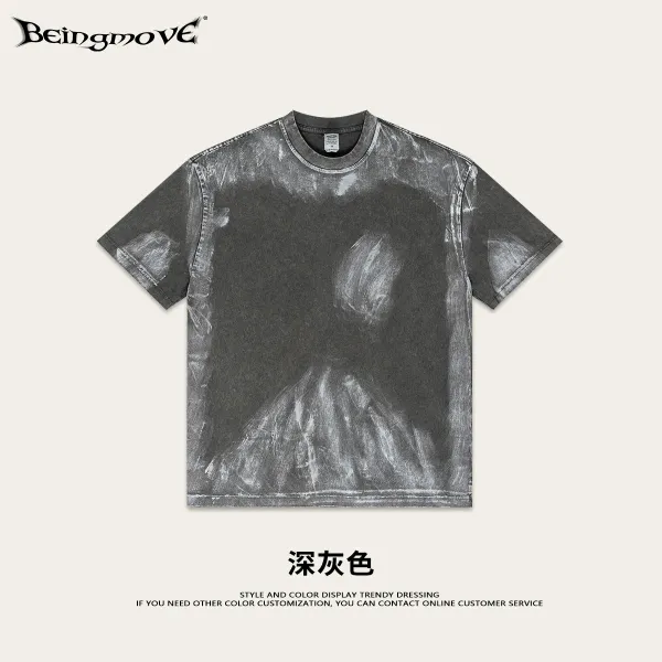 Design Beingmove Acid Wash Distressed Gray T-Shirt T-Shirts - 1