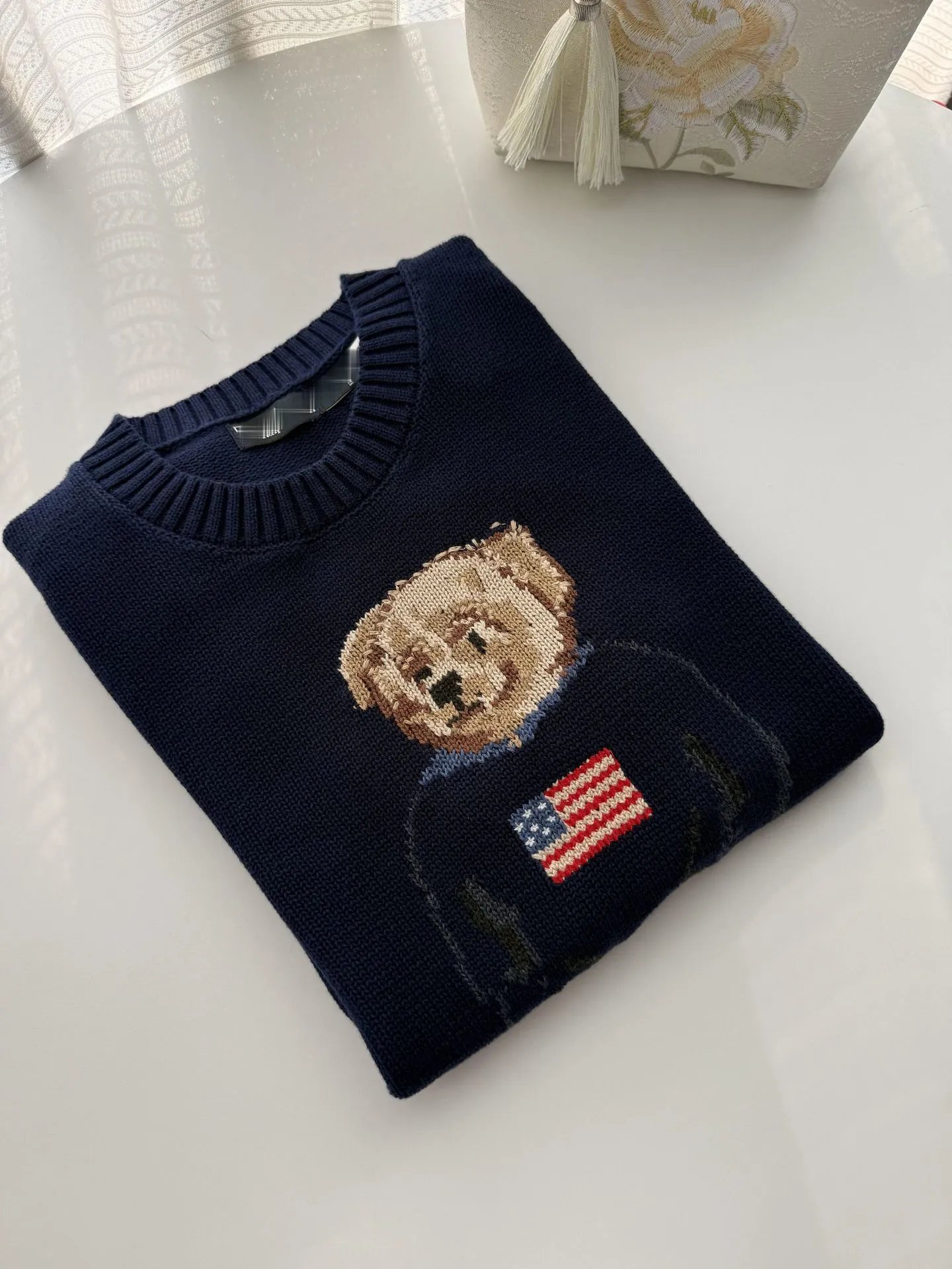 Polo Ralph Lauren Bear Knit Short-Sleeve Sweater Navy - 3