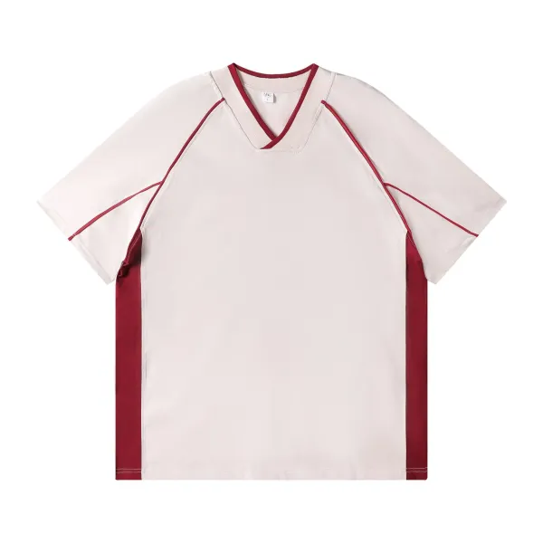Design V-Neck Raglan Jersey in Beige and Burgundy - 1