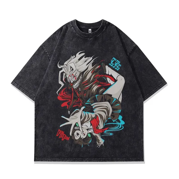 Design Graphic Print Acid Wash Black Oversized T-Shirt - 1