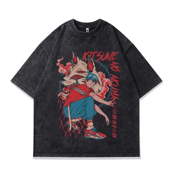 Design Kitsune No Akuma Graphic Oversized T-Shirt Black - 1