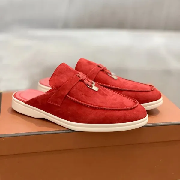 Design Red Suede Loafer Mule with Metal Buckle Detail Casual Shoes Loafers - 1