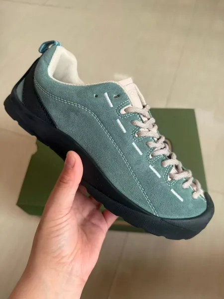 Design Suede Low-Top Sneaker in Sage Green with Contrast Stitching - 1