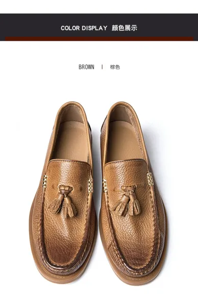 Design Brown Tassel Loafer Leather Slip-On Casual Shoes Loafers - 17