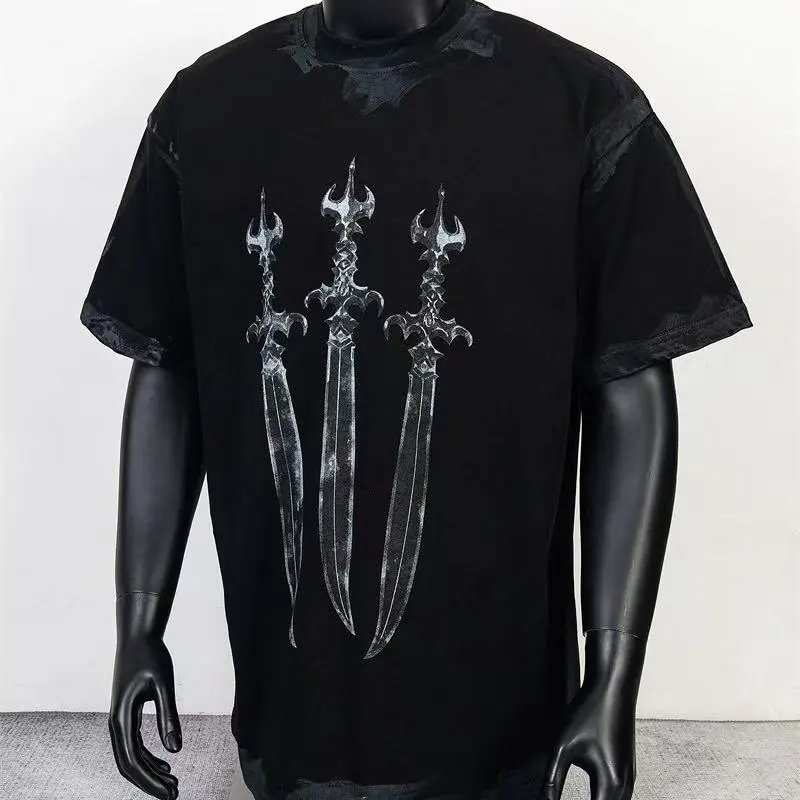 Design Gothic Dragon Sword White T-Shirt - 13