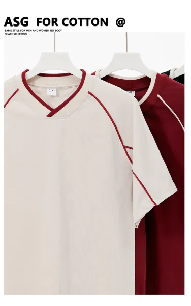 Design V-Neck Contrast Panel Jersey Red / White - 7