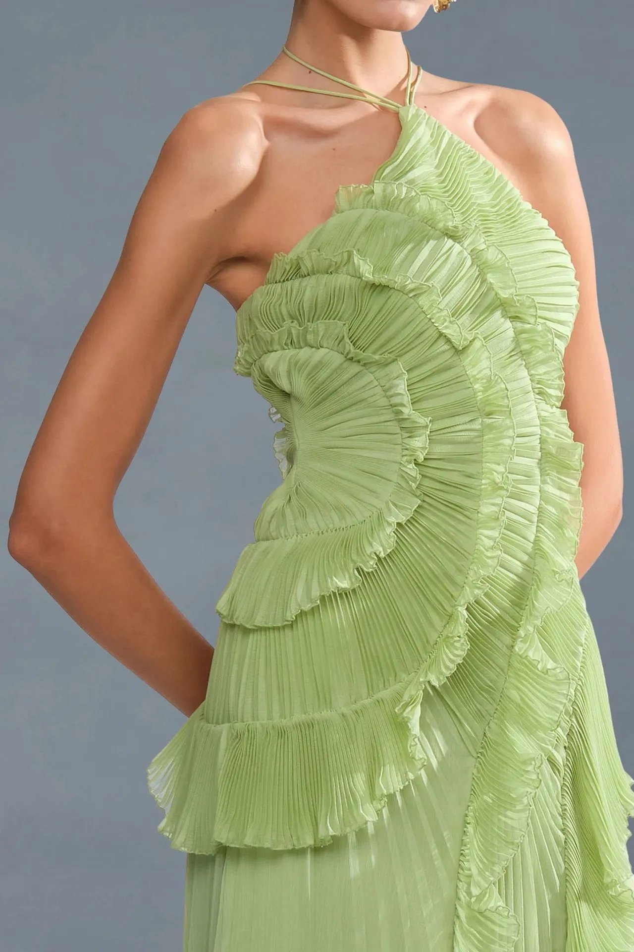 Design Pleated Asymmetrical Halter Dress Pink - 26