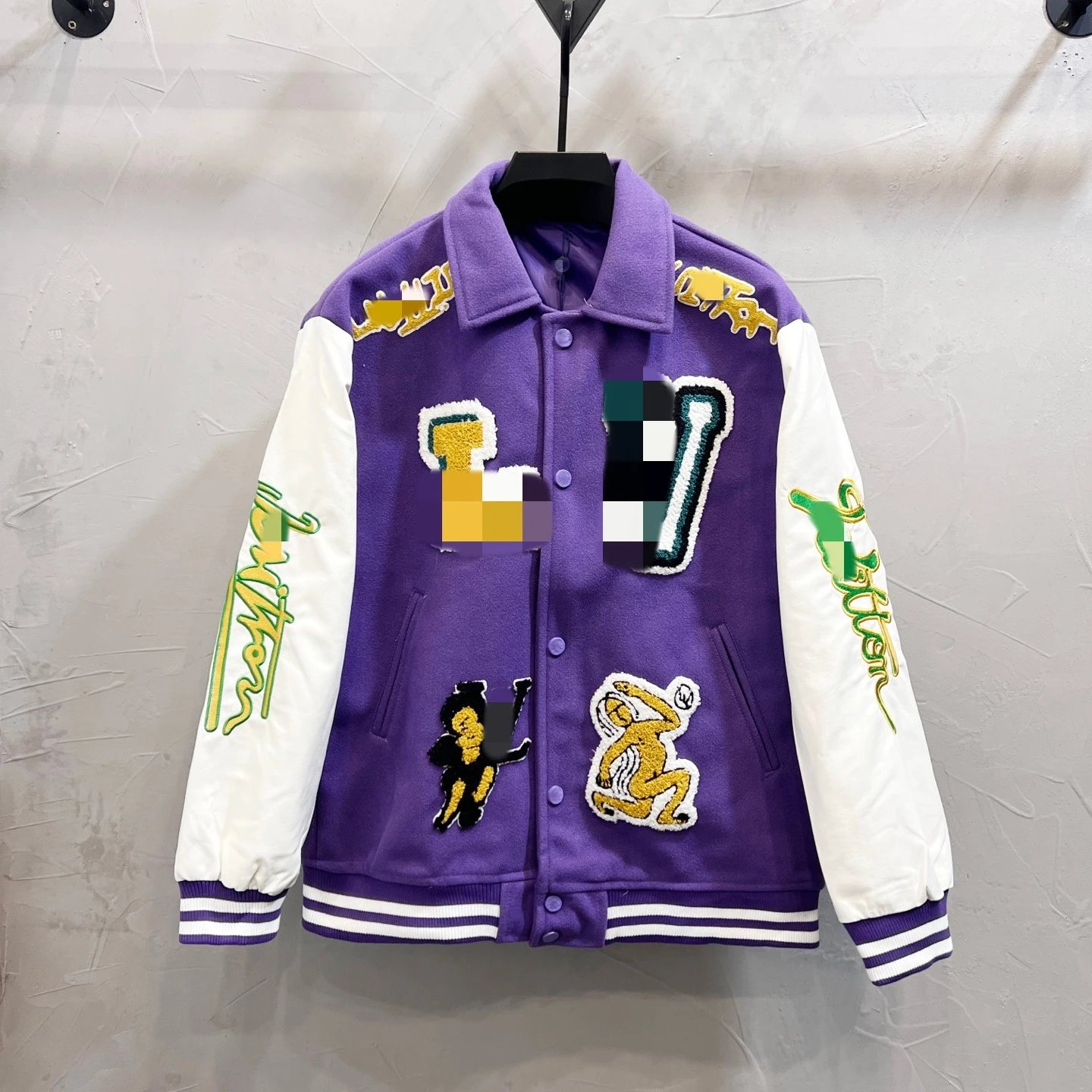 Design Varsity Jacket Green and White Embroidered Graphic Outerwear - 5