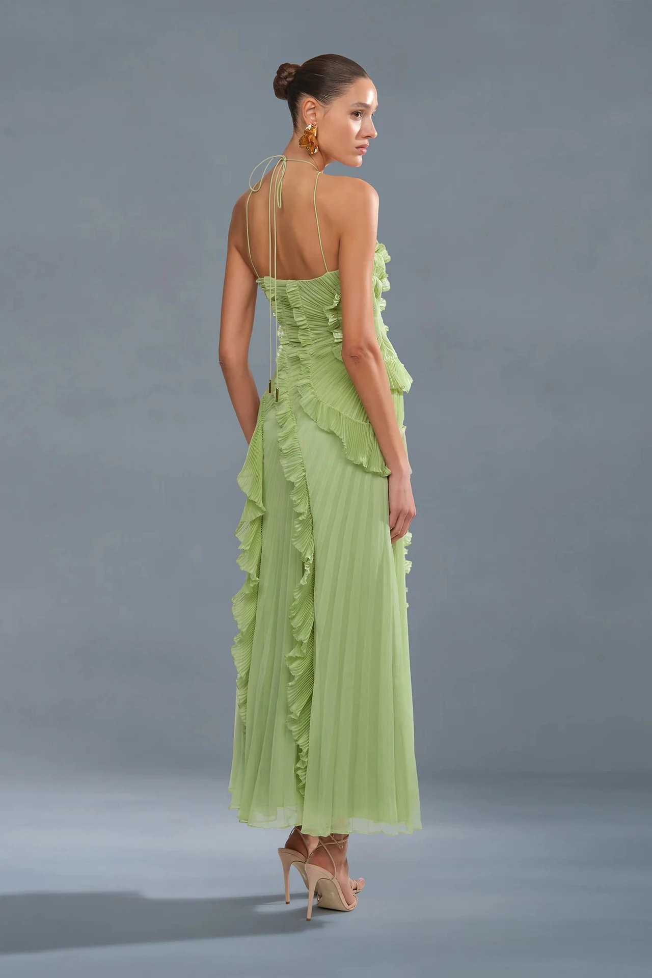 Design Pleated Asymmetrical Halter Dress Pink - 28