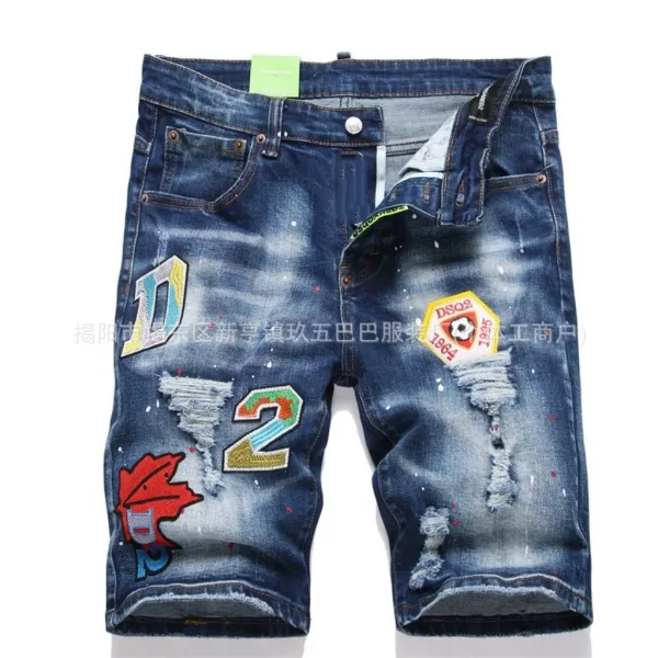 Dsquared2 Distressed Embroidered Denim Shorts Blue - 8