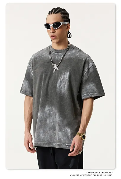 Design Beingmove Acid Wash Distressed Gray T-Shirt T-Shirts - 50