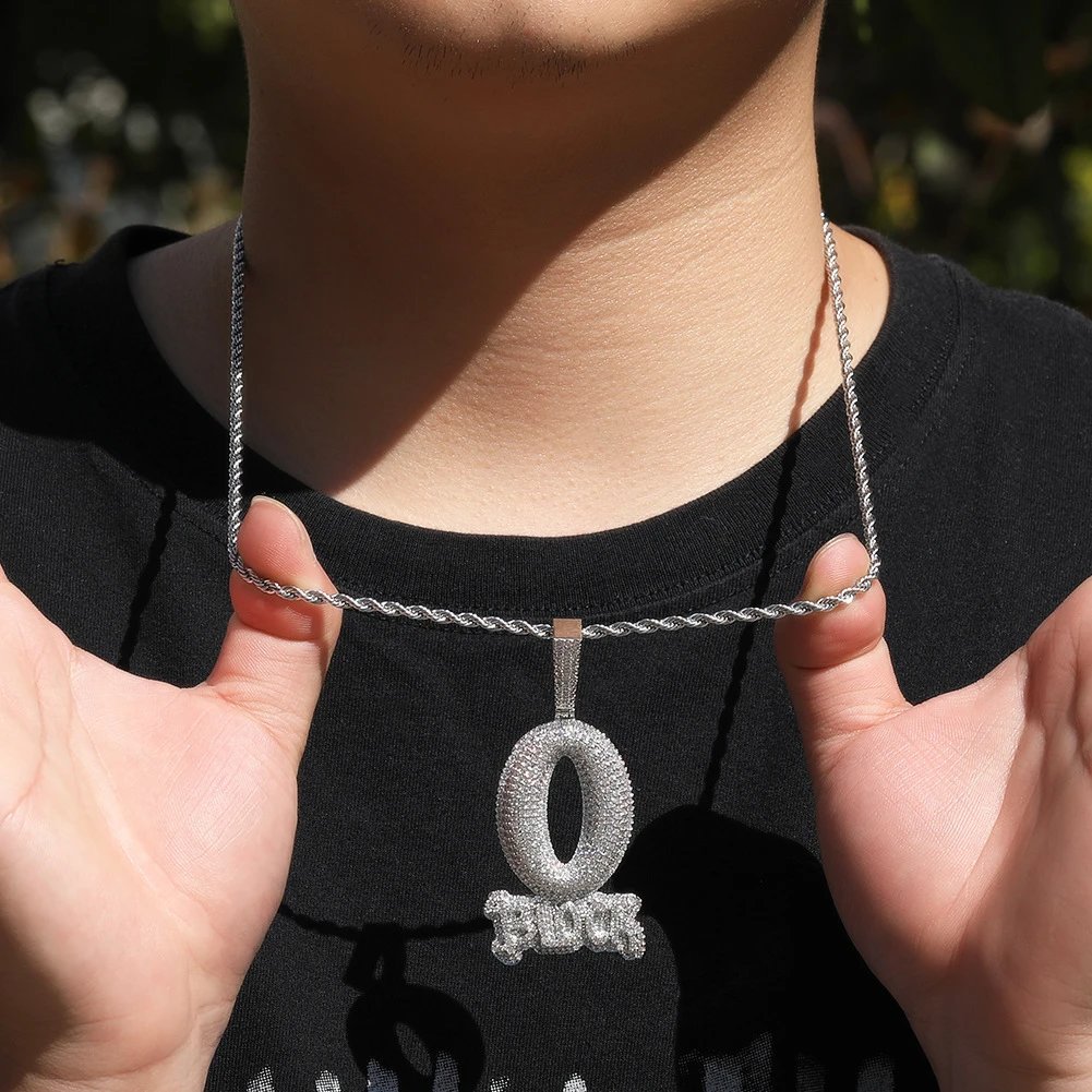 Design Custom 'O' Pendant Necklace with Micro-Pave Cubic Zirconia on Rope Chain Jewelry - 9